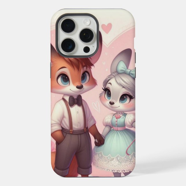 Cute cartoon foxes Valentine's day iPhone Case (Back)