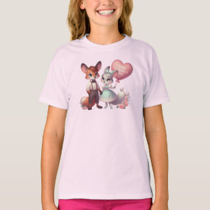 Cute cartoon foxes Valentine's day T-Shirt