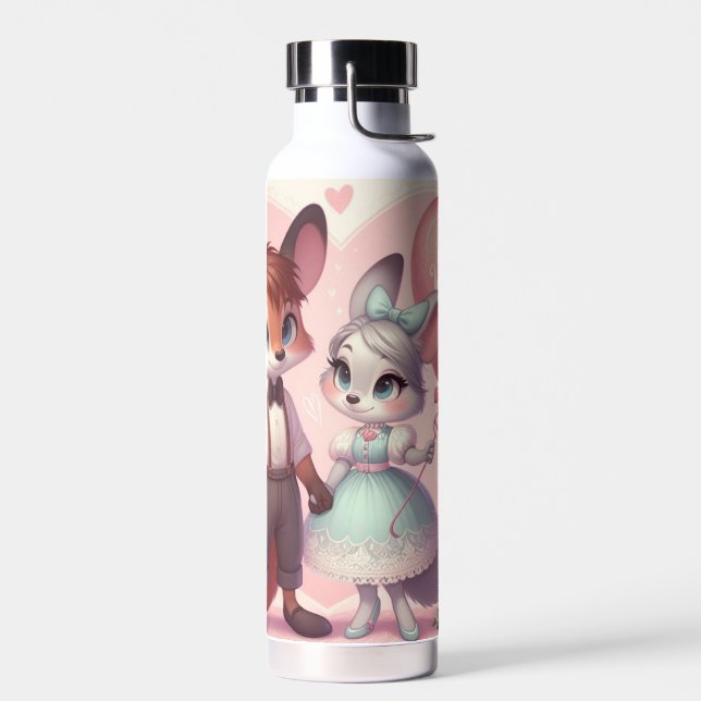 Cute cartoon foxes Valentine's day Water Bottle (Left)