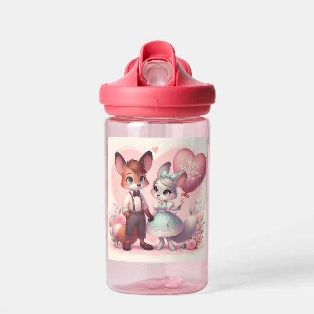 Cute cartoon foxes Valentine's day Water Bottle (Front)