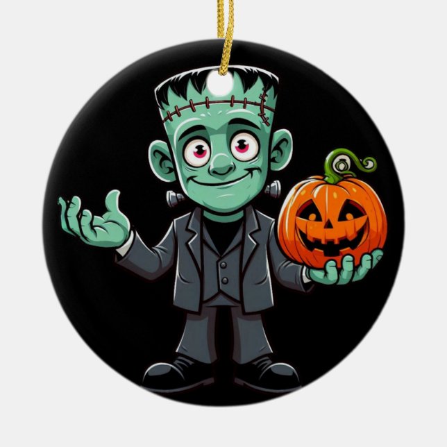 Cute, cartoon Frankenstein's monster Ceramic Tree Decoration (Front)