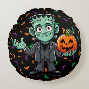 Cute, cartoon Frankenstein's monster Round Cushion