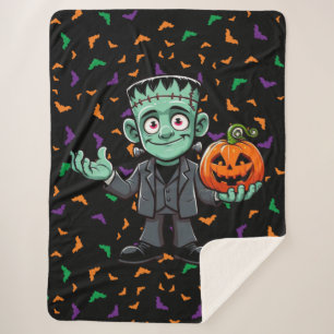 Cute, cartoon Frankenstein's monster Sherpa Blanket