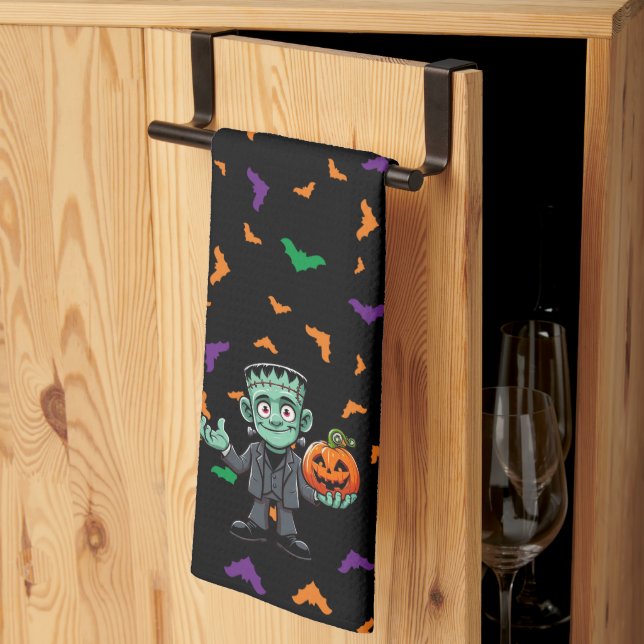 Cute, cartoon Frankenstein's monster Tea Towel (Thirds Fold)