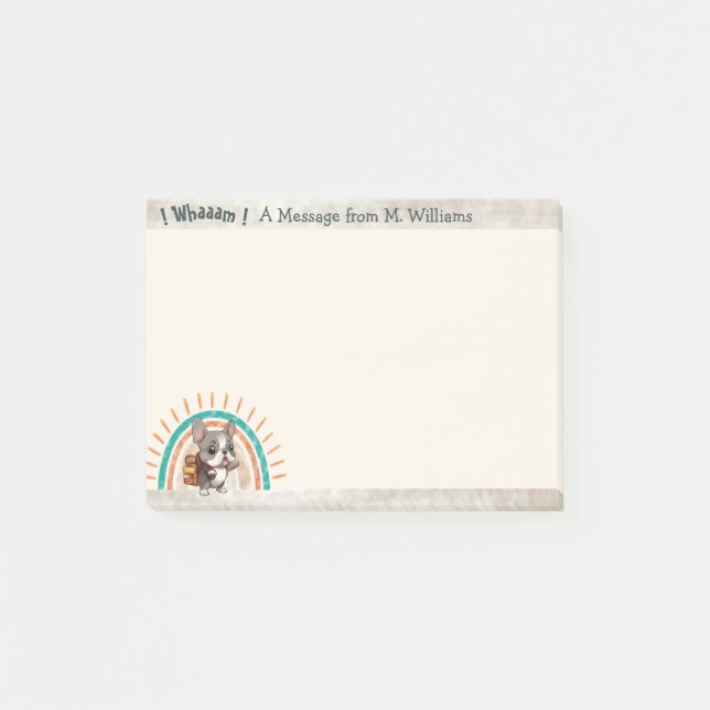 Cute Cartoon French Bulldog Back to School Post-it Notes (Front)