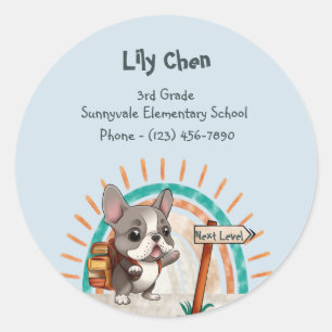 Cute Cartoon French Bulldog Back to School student Classic Round Sticker