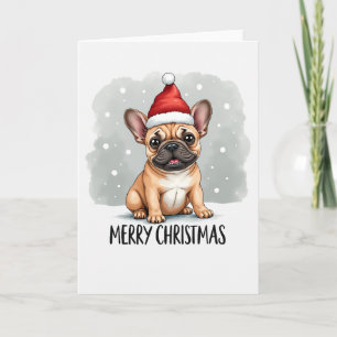 Cute Cartoon French Bulldog in Santa Hat Christmas Card