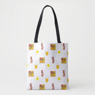 Cute Cartoon Fried Egg, Bacon and Waffles Tote Bag