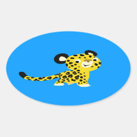 Cute Cartoon Friendly Leopard Oval Sticker