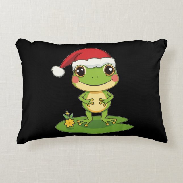 Cute Cartoon Frog Character Wearing a Santa Hat on Decorative Cushion (Front)