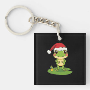 Cute Cartoon Frog Character Wearing a Santa Hat on Key Ring