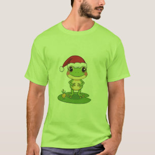 Cute Cartoon Frog Character Wearing a Santa Hat on T-Shirt