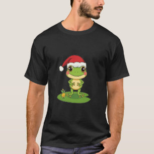 Cute Cartoon Frog Character Wearing a Santa Hat on T-Shirt