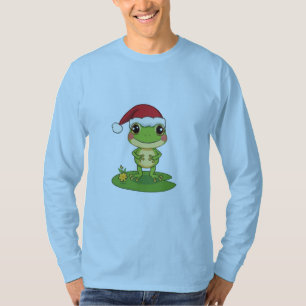 Cute Cartoon Frog Character Wearing a Santa Hat on T-Shirt