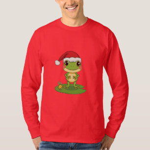 Cute Cartoon Frog Character Wearing a Santa Hat on T-Shirt