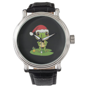 Cute Cartoon Frog Character Wearing a Santa Hat on Watch