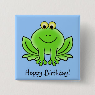 Cute Cartoon Frog Hoppy Birthday Funny Greeting 15 Cm Square Badge