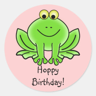 Cute Cartoon Frog Hoppy Birthday Funny Greeting Classic Round Sticker