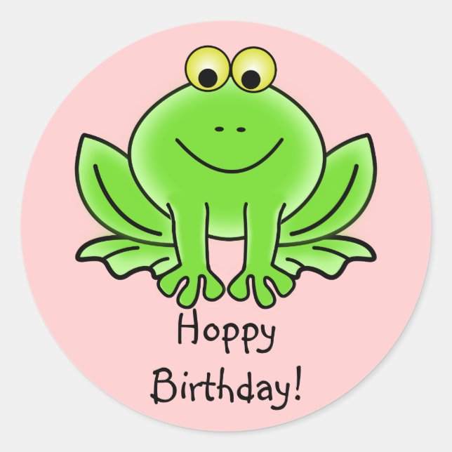 Cute Cartoon Frog Hoppy Birthday Funny Greeting Classic Round Sticker (Front)