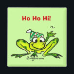 Cute Cartoon Frog Magnet<br><div class="desc">Magnetise some Ho Ho Hi's for a fun cheery greeting. Christmas will then be very hoppy. (You can also change the words to make your own personalised magnet.)</div>