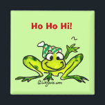 Cute Cartoon Frog Magnet<br><div class="desc">Magnetise some Ho Ho Hi's for a fun cheery greeting. Christmas will then be very hoppy. (You can also change the words to make your own personalised magnet.)</div>