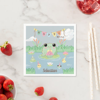 Cute Cartoon Frog Pond Birthday Party Napkin