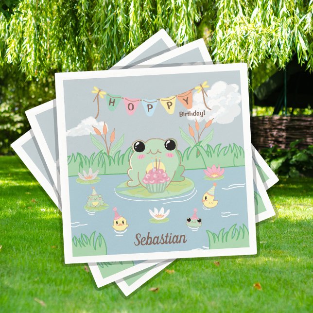 Cute Cartoon Frog Pond Birthday Party Napkin (Creator Uploaded)
