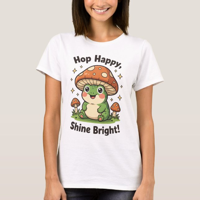 Cute Cartoon Frog with Mushroom Hat Tee (Front)