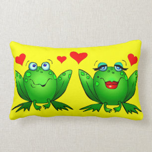 Cute Cartoon Frogs Hearts Bright Cheerful Colourfu Lumbar Cushion
