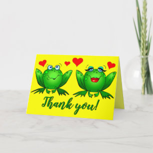 Cute Cartoon Frogs Hearts Cheerful Colourful Card