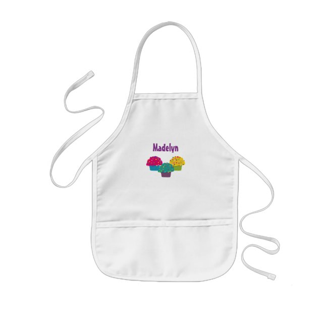 Cute Cartoon Frosted Rainbow Sprinkle Cupcakes Kids Apron (Front)
