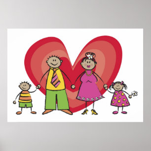 Cute Cartoon Fun Happy Family Love Heart Valentine Poster