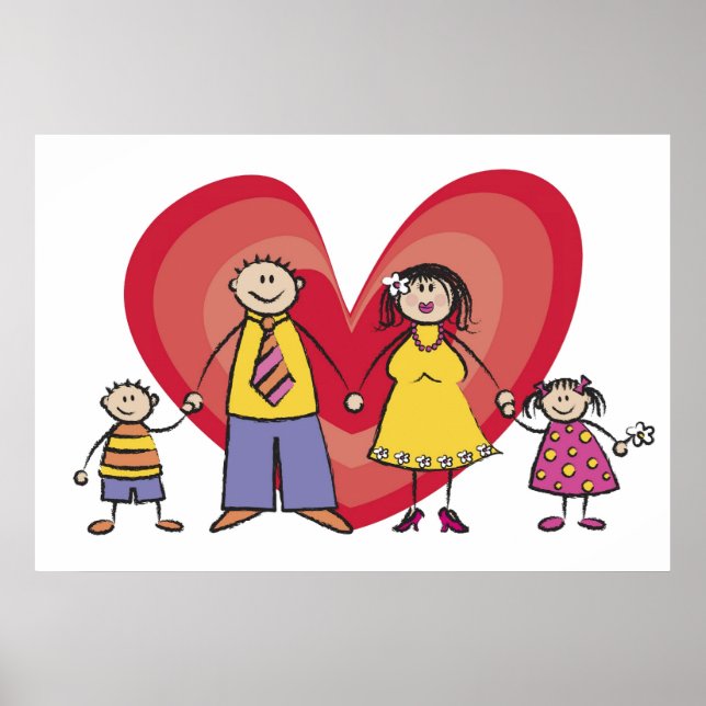 Cute Cartoon Fun Happy Family Love Heart Valentine Poster (Front)