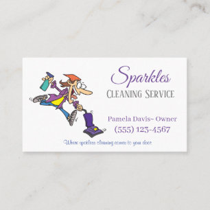 Cute Cartoon Funny Maid House Cleaning Services Business Card