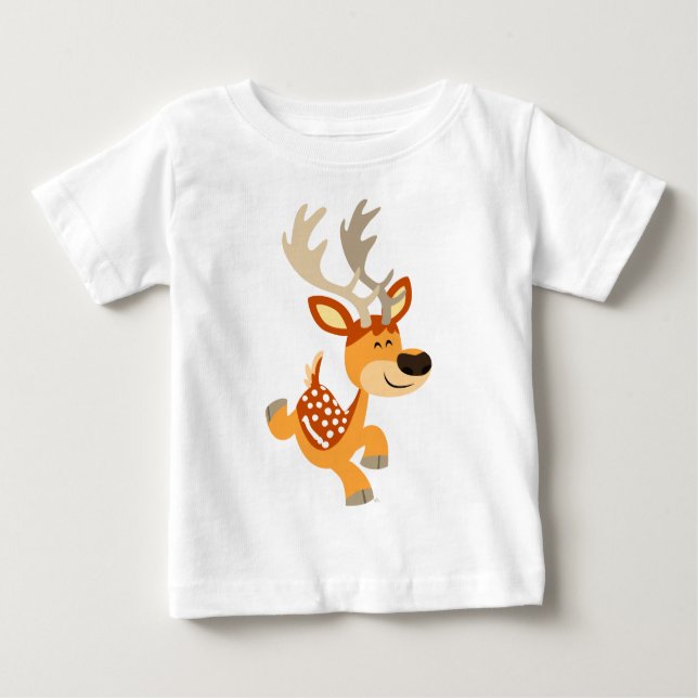 Cute Cartoon Gamboling Fallow Deer Baby T-Shirt (Front)