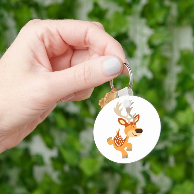 Cute Cartoon Gamboling Fallow Deer Keychain (Hand)