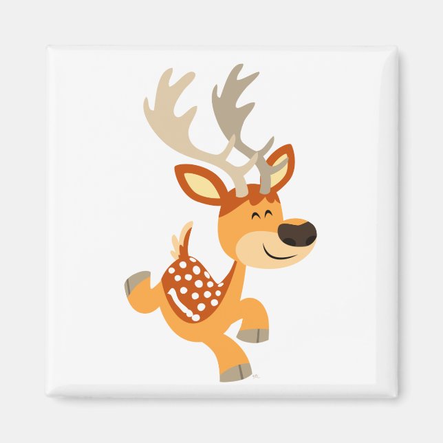 Cute Cartoon Gamboling Fallow Deer Magnet (Front)