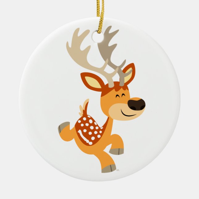 Cute Cartoon Gamboling Fallow Deer Ornament (Front)