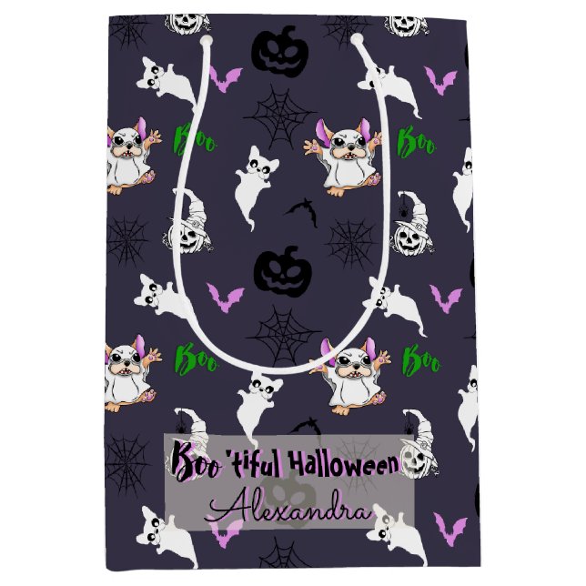 cute Cartoon Ghost Bulldog Halloween Gift Bag (Front)