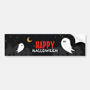 Cute cartoon ghost in town halloween night  bumper sticker