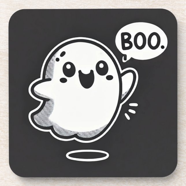 Cute Cartoon Ghost Saying Boo Coaster (Front)