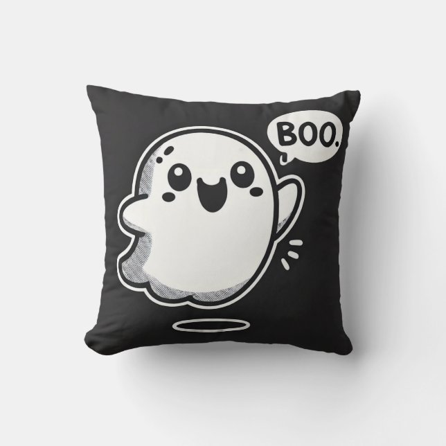 Cute Cartoon Ghost Saying Boo Cushion (Front)