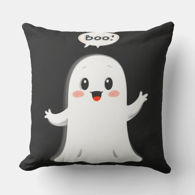 Cute Cartoon Ghost Saying Boo Cushion (Front)