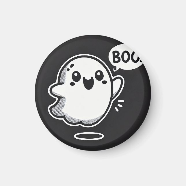 Cute Cartoon Ghost Saying Boo Magnet (Front)