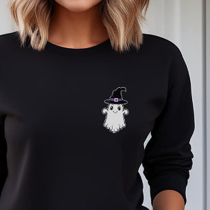 Cute Cartoon Ghost Spirit With Witch Hat Halloween Sweatshirt