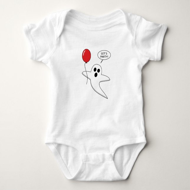 Cute Cartoon Ghost with Red Balloon Baby Bodysuit (Front)