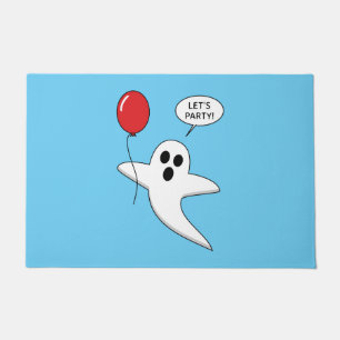 Cute Cartoon Ghost with Red Balloon Doormat