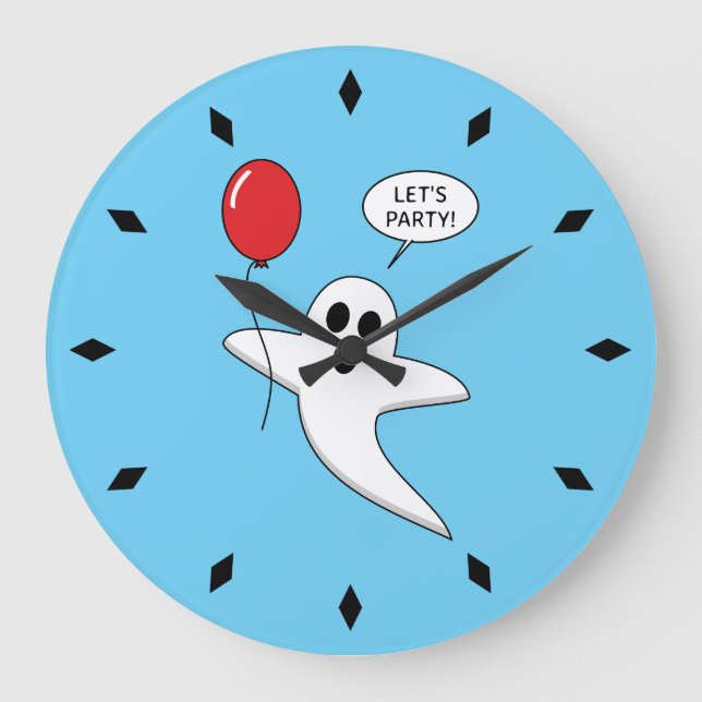 Cute Cartoon Ghost with Red Balloon Large Clock (Front)