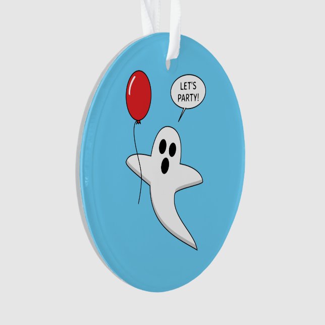 Cute Cartoon Ghost with Red Balloon Ornament (Front)