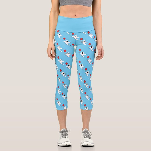 Cute Cartoon Ghost with Red Balloon Pattern Capri Leggings (Front)